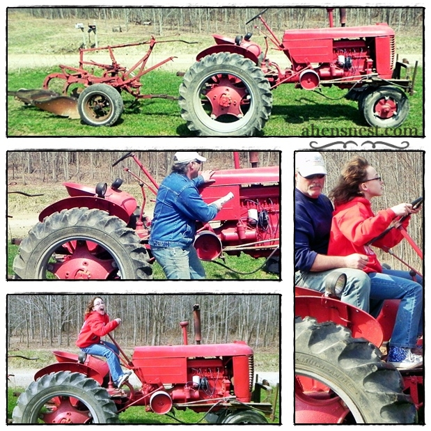 old red farm tractor