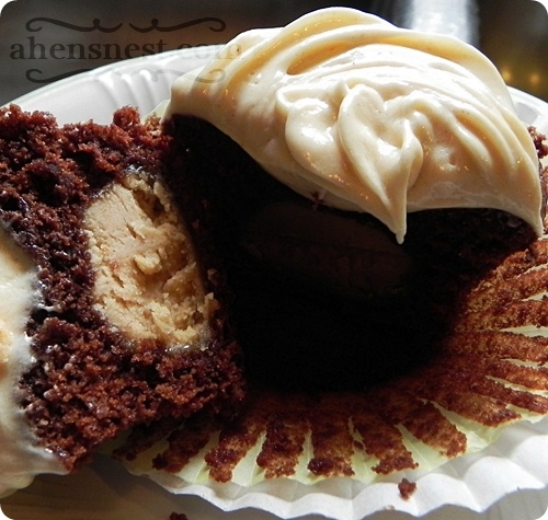 peanut butter filled chocolate cupcake