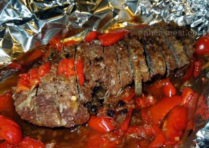 foil baked steak and peppers