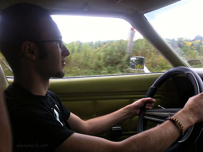 Tom driving the Mustang