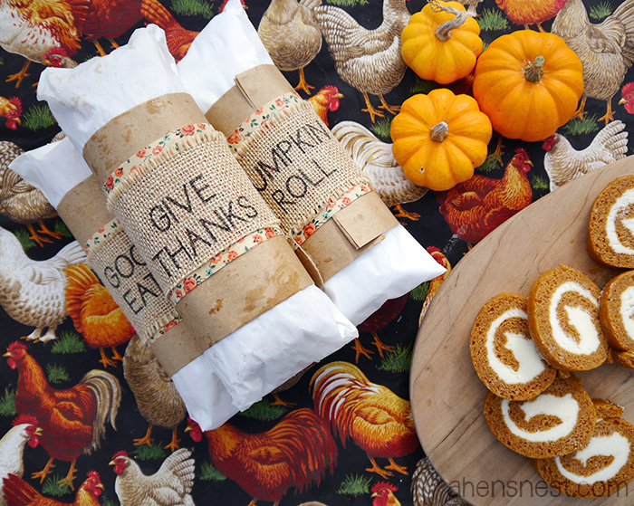 pumpkin rolls with burlap gift tag