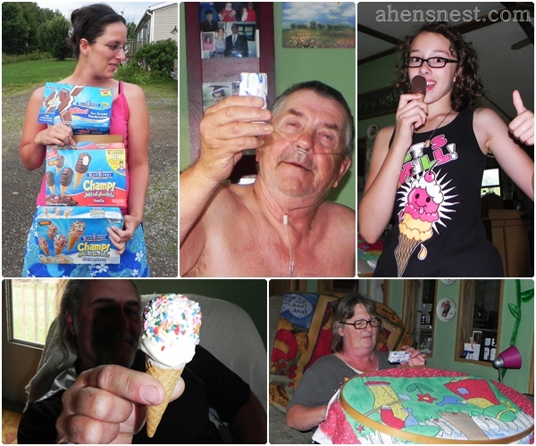 sharing Bue Bunny ice cream with my mom and step-dad