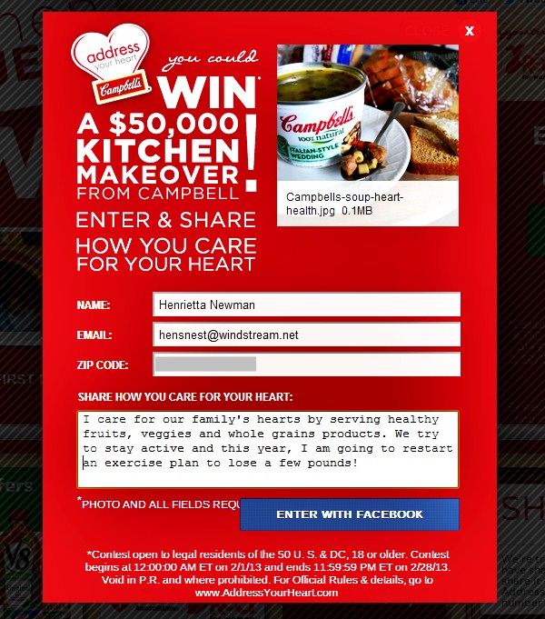 my entry Campbells heart health sweep