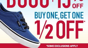 Buy One Get One 1/2 off with the Famous Footwear Back To School sale. Rewards members take an extra 20% off. Non-members take 15% off. Print your coupon to shop in-store sale 8/8 - 8/17.